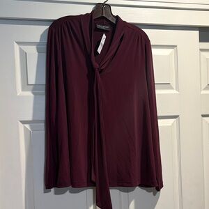 Lane Bryant New York Wine Tie-Neck Long Sleeve Blouse